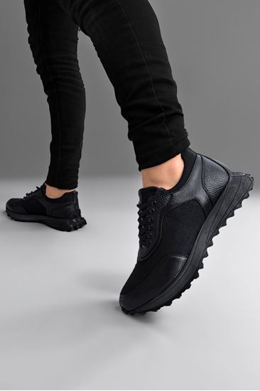 Siyah Franco Deri Tarz Bağcıklı Erkek Spor Ayakkabı