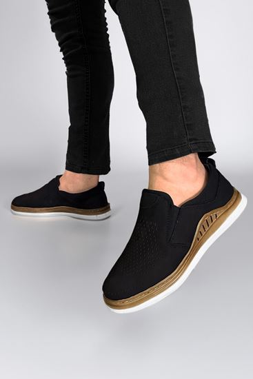 Siyah Hakiki Deri Beyaz Taban Rush Erkek Ayakkabı 