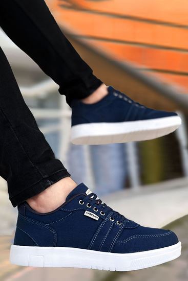 Lacivert Keten Kot Kumaş Casual Erkek Spor Ayakkabı-kapalı
