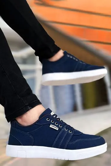 Lacivert Keten Kot Kumaş Casual Erkek Spor Ayakkabı