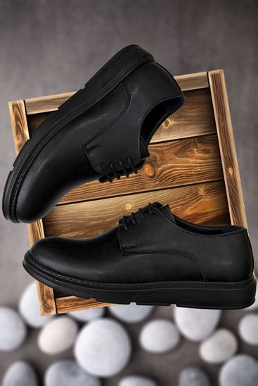 Klasik Model Deri Tarz Bağcıklı Siyah Erkek Ayakkabı -kapalı