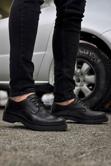 Siyah Hakiki Deri Desen Taban Erkek Klasik Ayakkabı