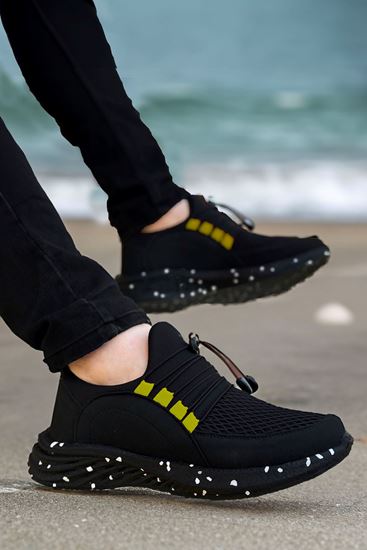Siyah Sarı Dalmaçyalı Taban Triko Hafif Erkek Spor Ayakkabı