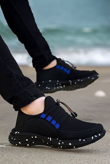 Siyah Mavi Dalmaçyalı Taban Triko Hafif Erkek Spor Ayakkabı