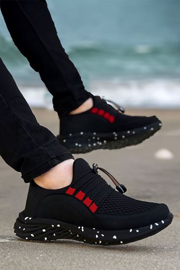 Siyah Kırmızı Dalmaçyalı Taban Triko Hafif Erkek Spor Ayakkabı