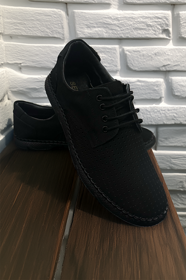 Siyah Yoko Hakiki Deri Nubuk Ortopedik Çarık Ayakkabı