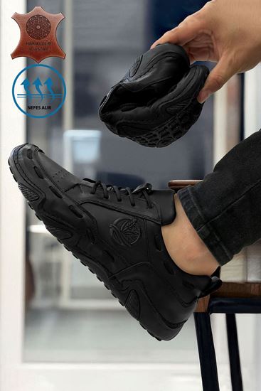 Siyah Hakiki Deri Spider Erkek Çarık Ayakkabı