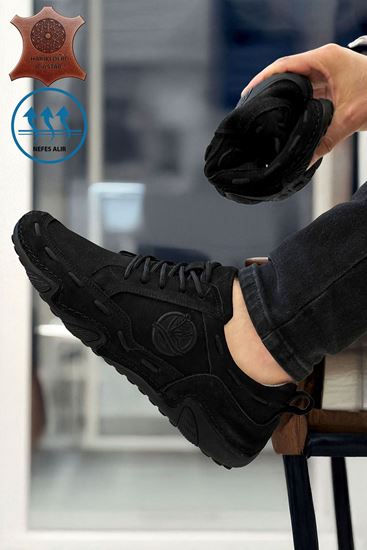 Siyah Nubuk Hakiki Deri Spider Erkek Çarık Ayakkabı