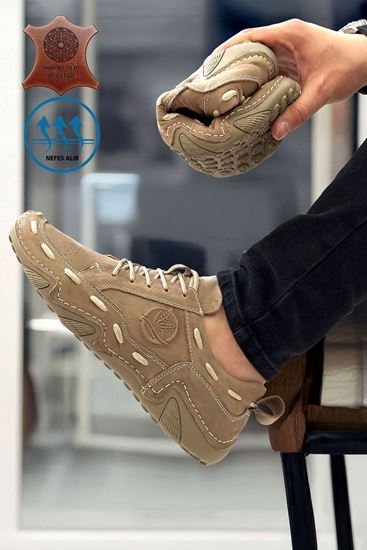 Bej Nubuk Hakiki Deri Spider Erkek Çarık Ayakkabı