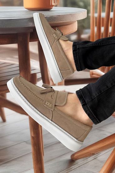 Bej Hakiki Deri Püsküllü Hafif Erkek Klasik Ayakkabı