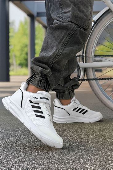 Beyaz Çizgili Ultra Hafif Çocuk Spor Ayakkabı