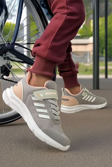 Gri Çizgili Ultra Hafif Çocuk Spor Ayakkabı
