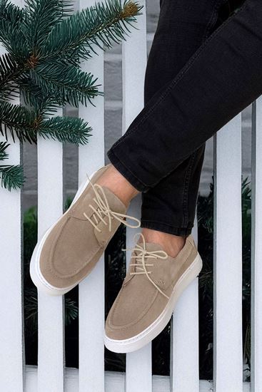 Bej Bağcıklı Hakiki Deri Hafif Erkek Klasik Ayakkabı