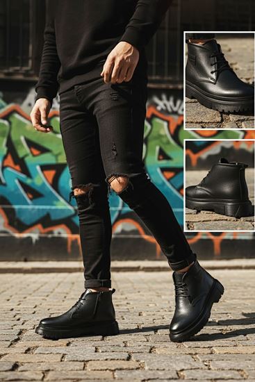 Siyah Hakiki Deri Erkek Yarım Bot