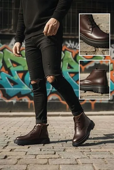 Kahve Hakiki Deri Erkek Yarım Bot
