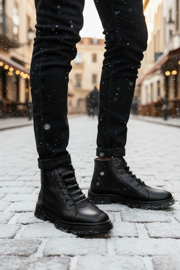 Siyah Merdiven Lastikli Hakiki Deri Erkek Bot