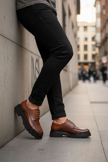 Taba Bağcıklı Hakiki Deri Kalın Taban Erkek Klasik Ayakkabı