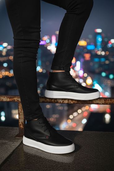 Spor Bot Model Yüksek Taban Siyah Beyaz Erkek Ayakkabı