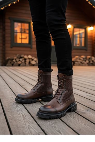 Kahve Hakiki Deri Erkek Postal Bot