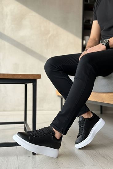 Siyah Beyaz Yüksek Taban Erkek Spor Ayakkabı