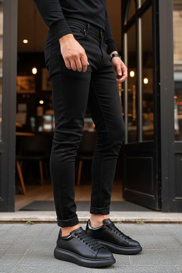 Siyah Yüksek Taban Erkek Spor Ayakkabı