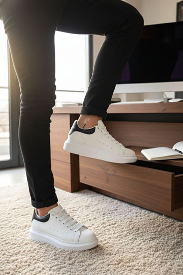 Beyaz Yüksek Taban Erkek Spor Ayakkabı