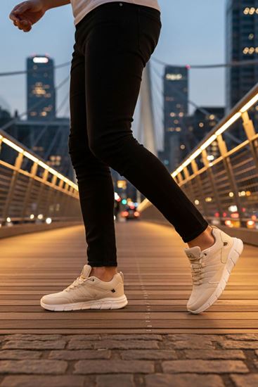 Bej Çizgili Erkek Spor Ayakkabı