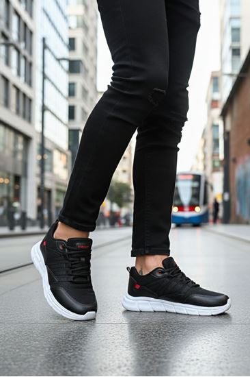 Siyah Beyaz Çizgili Erkek Spor Ayakkabı