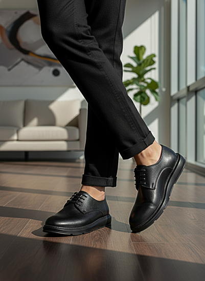 Klasik Model Deri Tarz Bağcıklı Siyah Erkek Ayakkabı 