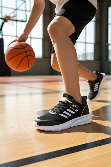 Siyah Cırtlı Çocuk Spor Ayakkabı