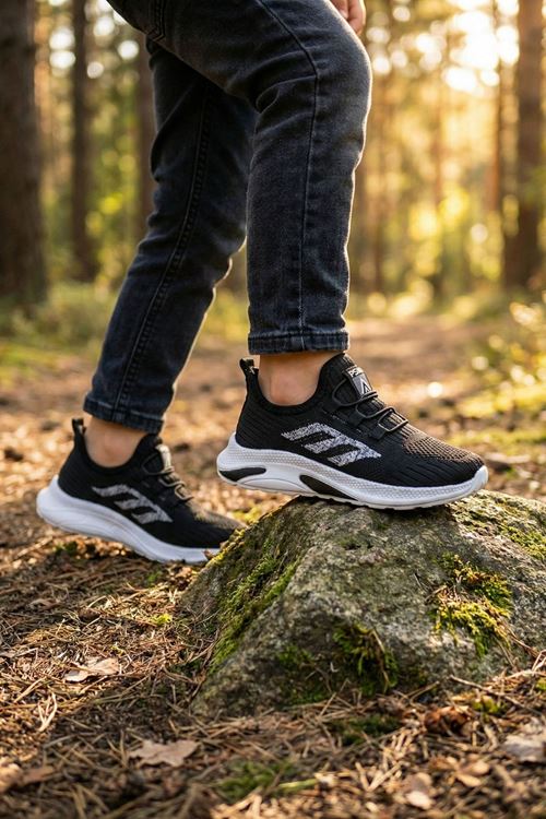 Siyah Beyaz Triko Çocuk Spor Ayakkabı