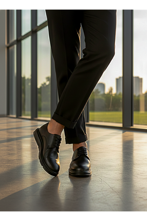 Klasik Model Deri Tarz Bağcıklı Siyah Erkek Ayakkabı 