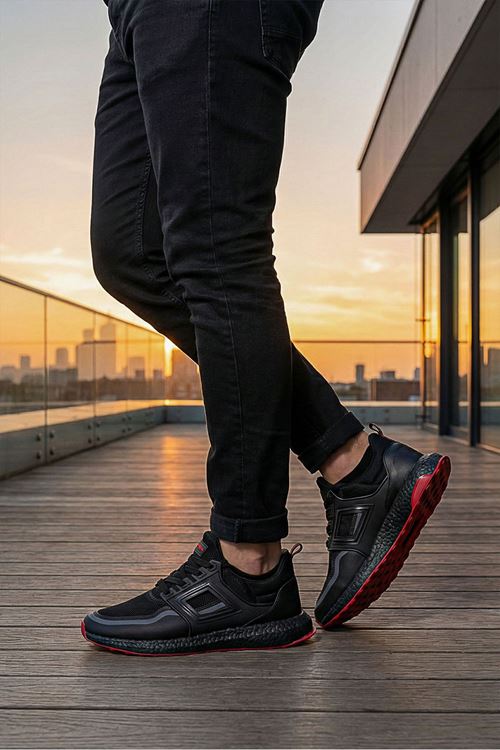 Siyah Kırmızı Mesh Erkek Spor Ayakkabı