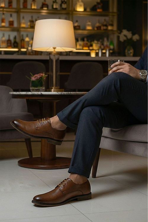 Taba Derby Hakiki Deri Erkek Klasik Ayakkabı