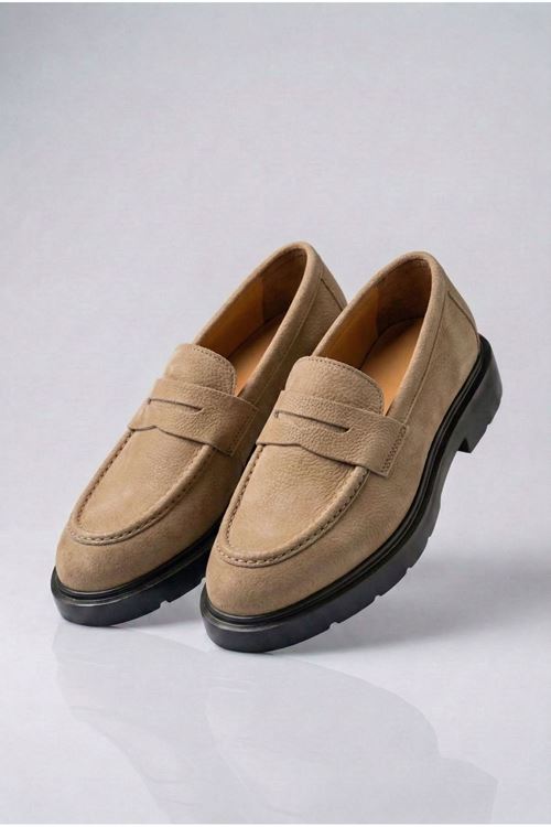 Bej Nubuk Hakiki Deri Erkek Klasik Ayakkabı