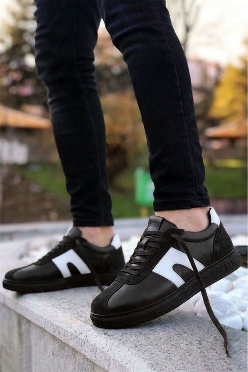 Siyah Beyaz Champ Hakiki Deri Erkek Casual Ayakkabı