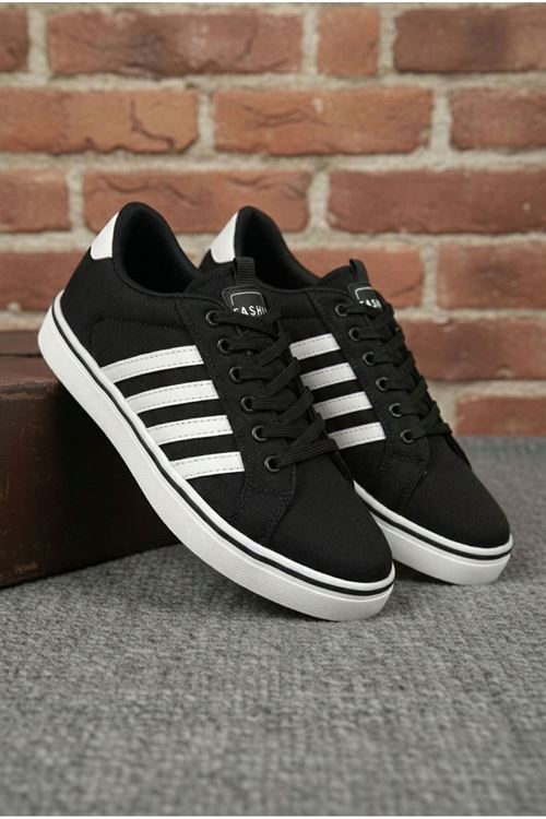 Siyah Beyaz Çizgili Jean Erkek Spor Ayakkabı