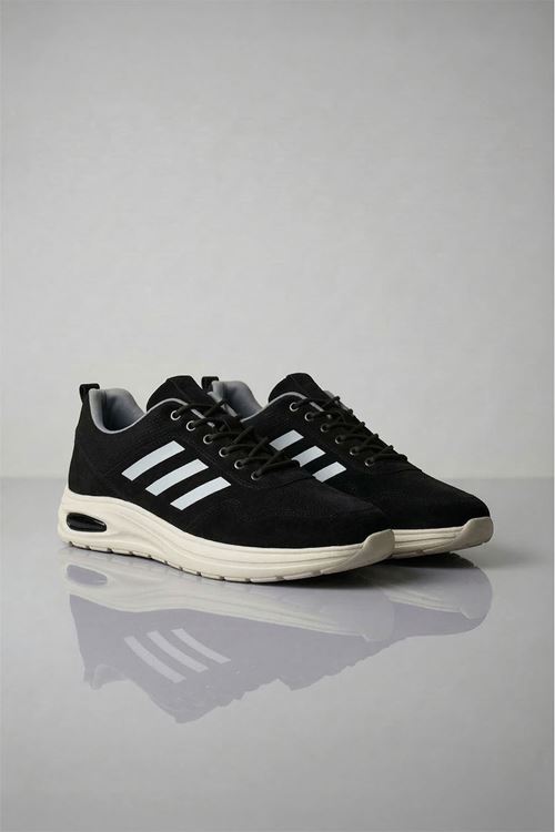 Siyah Beyaz Çizgili Runblaze Hakiki Deri Spor Ayakkabı 