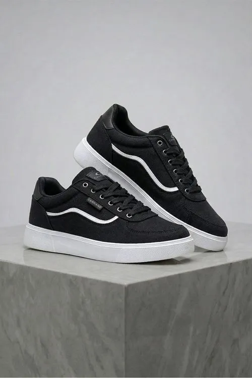 Siyah Beyaz Motto Erkek Sneaker Ayakkabı