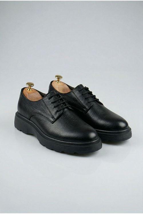 Siyah Gorizia Bağcıklı Hakiki Deri Erkek Klasik ayakkabı