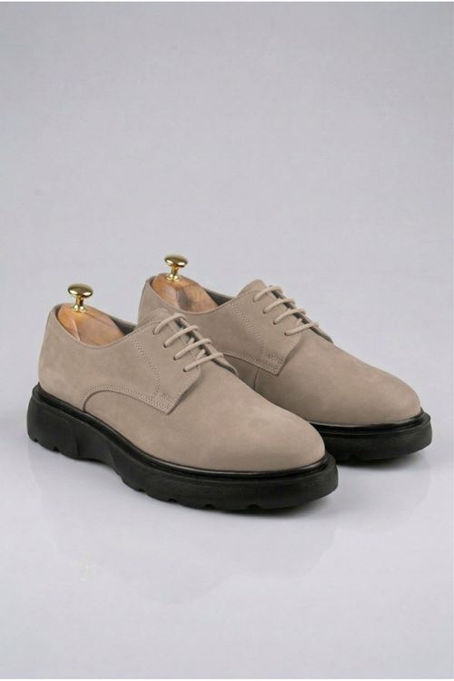 Bej Nubuk Gorizia Bağcıklı Hakiki Deri Erkek Klasik ayakkabı