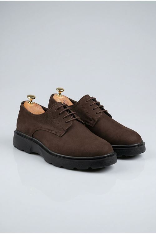 Kahve Nubuk Gorizia Bağcıklı Hakiki Deri Erkek Klasik ayakkabı