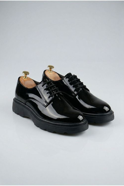 Siyah Rugan Gorizia Bağcıklı Hakiki Deri Erkek Klasik ayakkabı