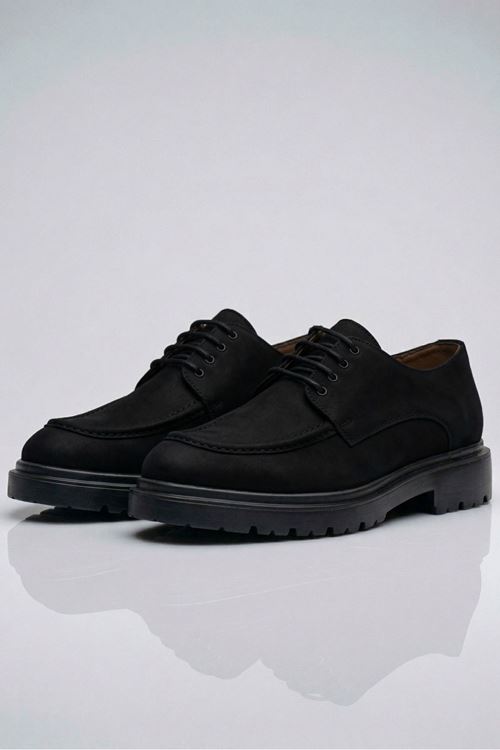 Siyah Nubuk Aquet Saraçlı Bağcıklı Hakiki Deri Erkek Klasik Ayakkabı