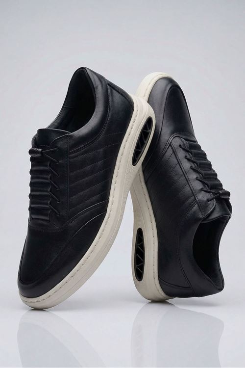 Siyah Pace Hakiki Erkek Deri Spor Günlük Ayakkabı