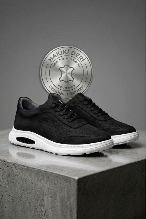 Siyah Core Hakiki Nubuk Deri Erkek Günlük Spor Ayakkabı