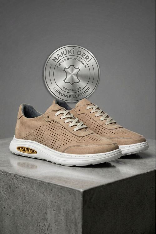 Bej Core Hakiki Nubuk Deri Erkek Günlük Spor Ayakkabı