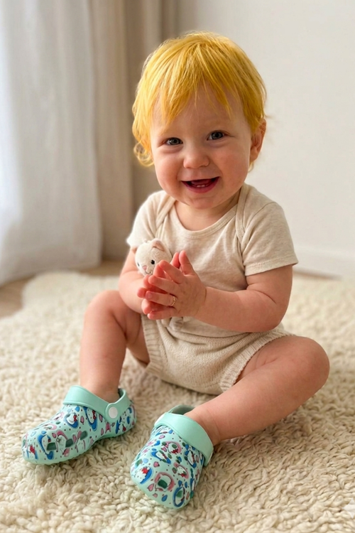 Yeşil Kedi Baskılı Ortopedik Unisex Sandalet/Terlik