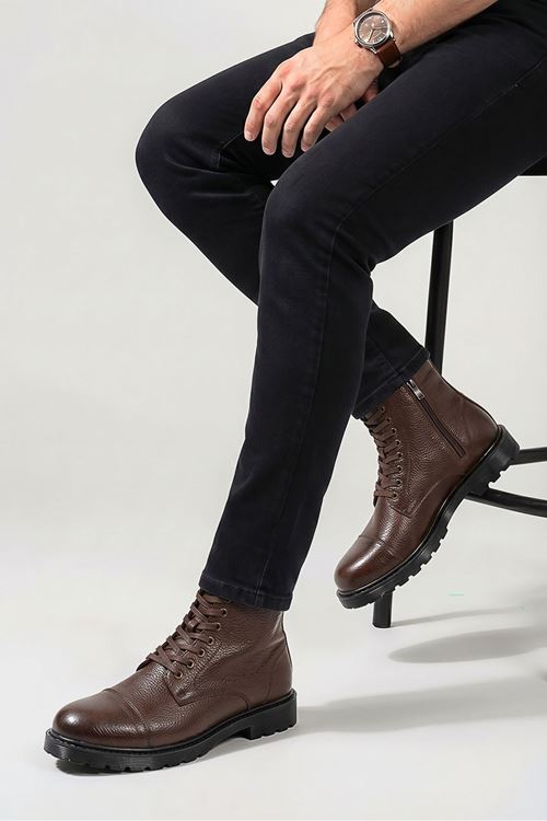 Kahve Traction Hakiki Deri Fermuarlı Chelsea Erkek Bot