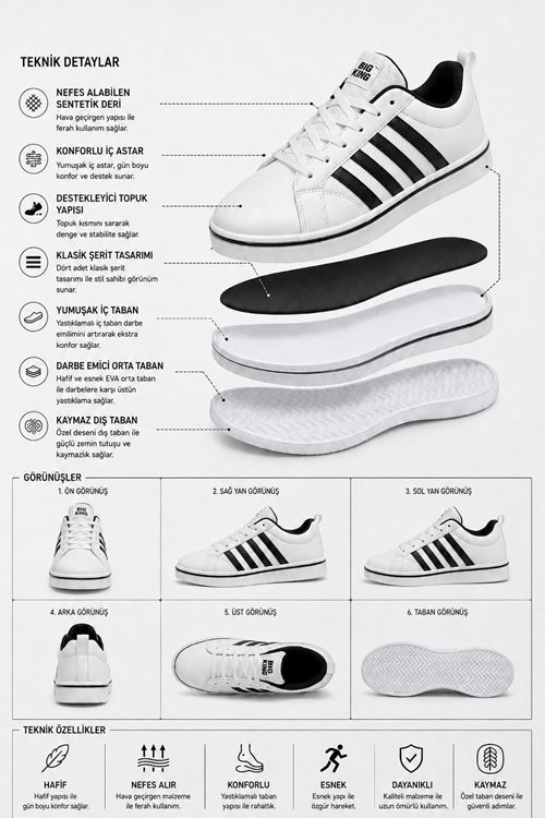 Beyaz Siyah Vento Erkek Sneaker Ayakkabı